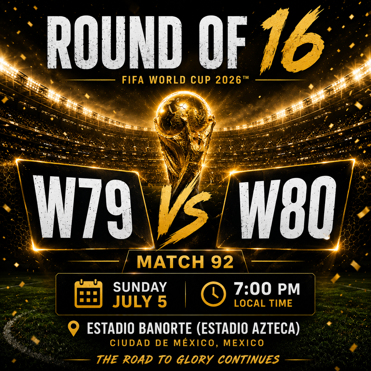 Round of 16 - W79 vs W80 - Match 92  Sunday, July 5 at 7:00pm